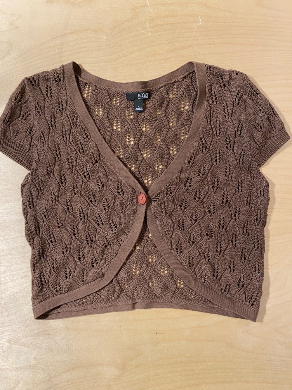a.n.a Brown Short-Sleeve Knit Bolero Cardigan Large (RS)